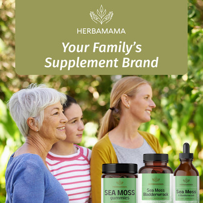 HERBAMAMA Sea Moss and Bladderwrack Capsules - 1600mg Irish Sea Moss for Immune Support - Vegan, Non-GMO Immunity Supplement for Overall Support