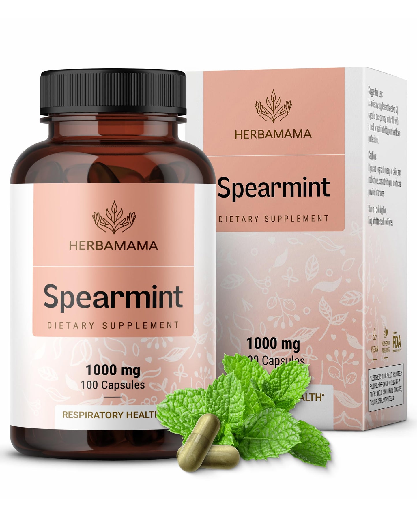 HERBAMAMA Spearmint Leaf Capsules - 1000mg Spearmint Leaves for Gut Cleanse & Digestive Support | Vegan, Non-GMO Mentha Spicata