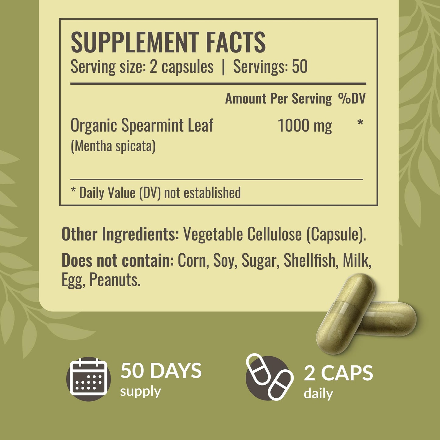 HERBAMAMA Spearmint Leaf Capsules - 1000mg Spearmint Leaves for Gut Cleanse & Digestive Support | Vegan, Non-GMO Mentha Spicata
