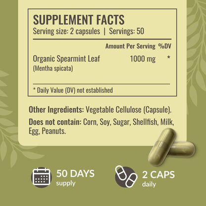 HERBAMAMA Spearmint Leaf Capsules - 1000mg Spearmint Leaves for Gut Cleanse & Digestive Support | Vegan, Non-GMO Mentha Spicata