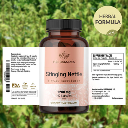 HERBAMAMA Stinging Nettle Capsules 1200mg Root Extract – Urinary Tract Support (Vegan, Non-GMO)