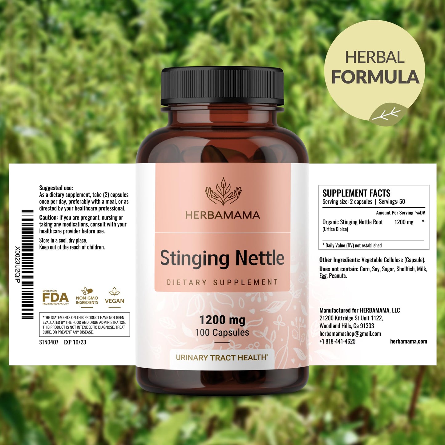 HERBAMAMA Stinging Nettle 1200mg – Urinary Tract Support (Vegan, Non-GMO) Pack of 2