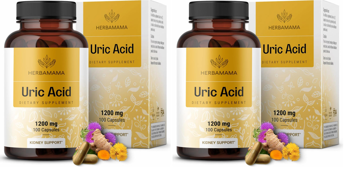 HERBAMAMA Uric Acid Cleanse Capsules - 1200mg Uric Acid Support (Tart Cherry, Milk Thistle, Celery Root) - Vegan, Non-GMO - Pack of 2