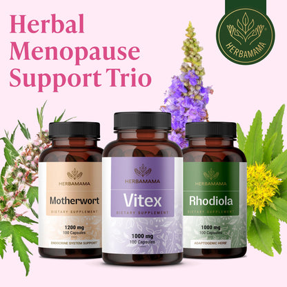 HERBAMAMA Vitex Berry Capsules – 1000mg Vitex Chasteberry for Menopause Support* – Vegan, Non-GMO – 50-Day Supply