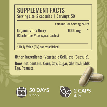 HERBAMAMA Vitex Fruit Capsules - 1000mg Chaste Tree Berry Powder for Women's Support - Vegan, Non-GMO Pure Vitex Chasteberry Supplement for Women (Pack of 2)