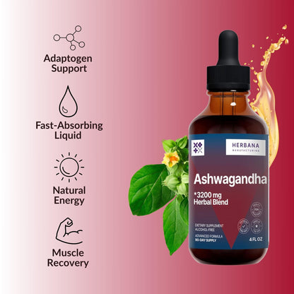 HERBANA Ashwagandha Liquid Drops – High Potency For Muscle Recovery