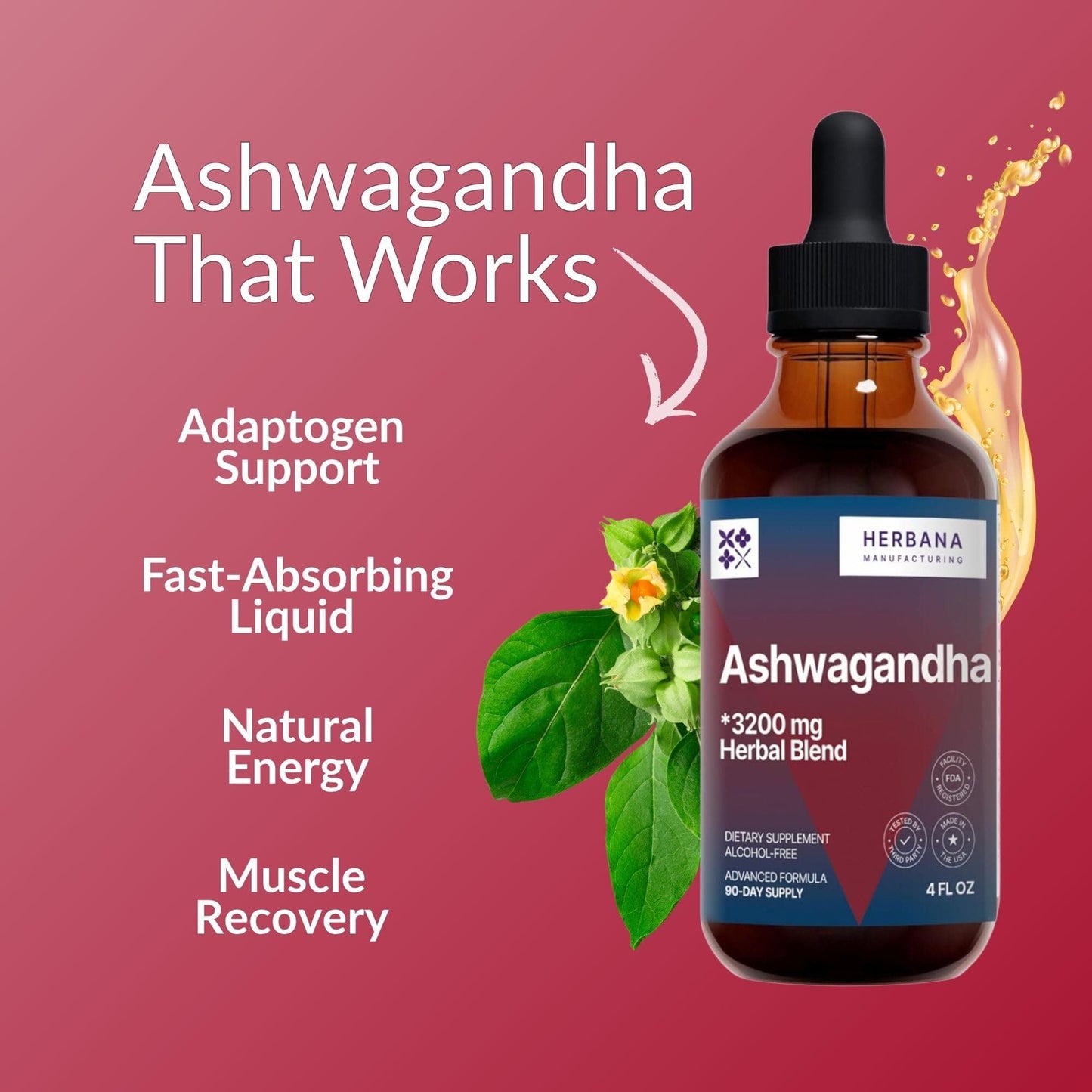 HERBANA Ashwagandha Liquid Drops – High Potency For Muscle Recovery