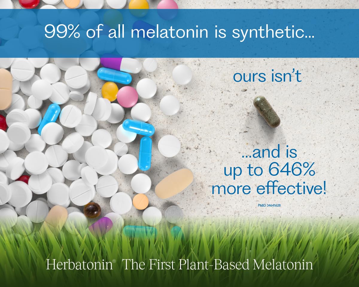 Herbatonin 3mg - Plant-Based Melatonin Sleep Aid for Jet Lag & Circadian Rhythm (120 Day Supply)
