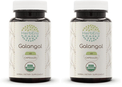HerbEra Galangal 60 Capsules – 500 mg, USDA Organic Galangal (Alpinia Galangal) – Pack of 2