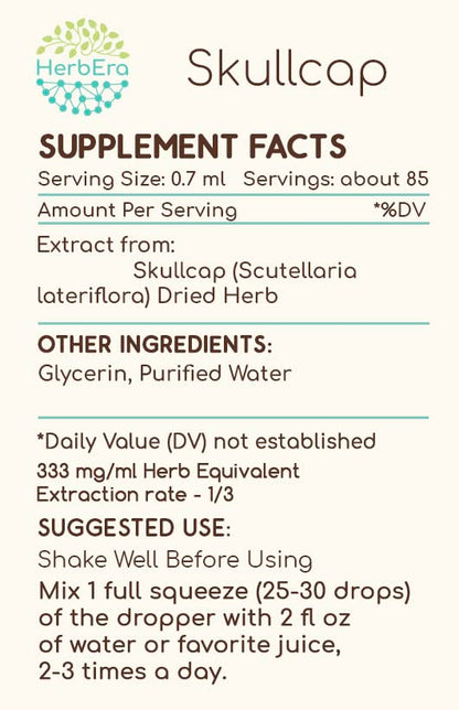 HerbEra Skullcap B60 Alcohol-Free Herbal Extract Tincture, 2 fl oz
