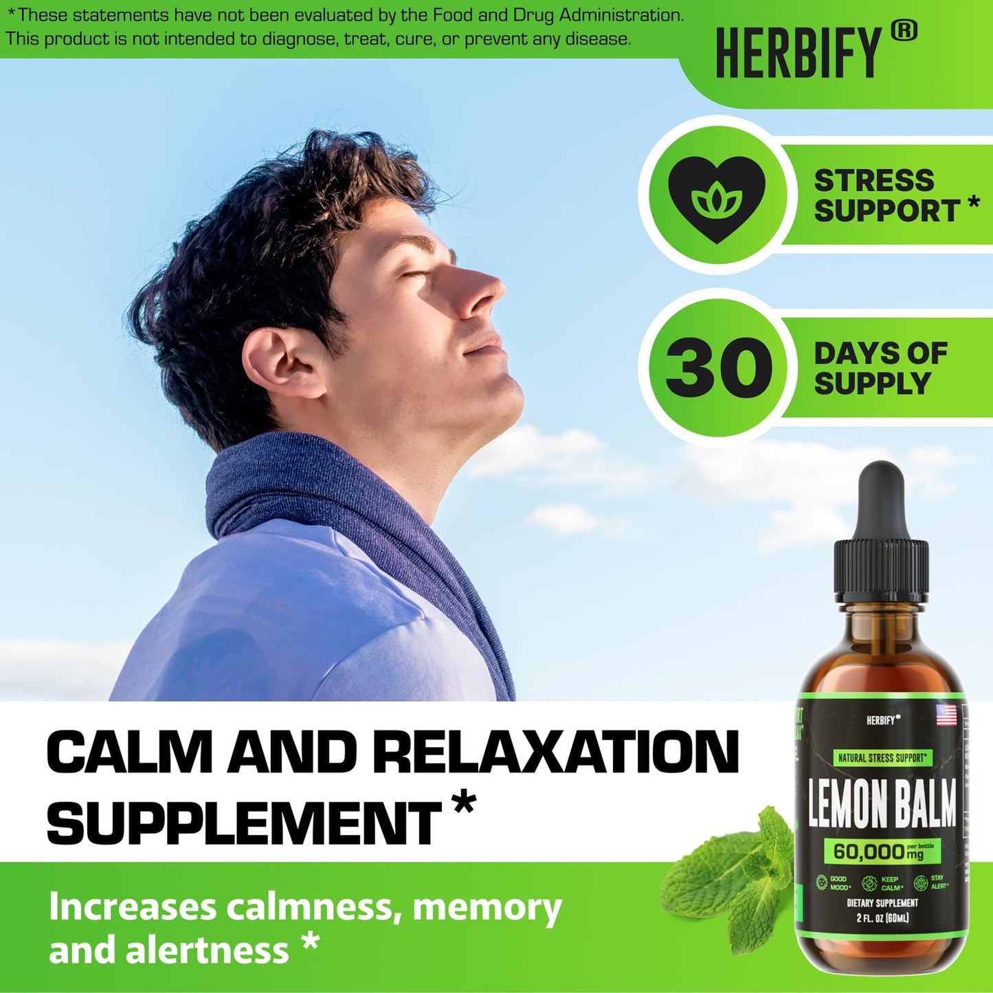 HERBIFY Lemon Balm Tincture – Melissa Officinalis, Brain & Mood Support (2 oz)