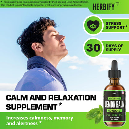 HERBIFY Lemon Balm Tincture – Melissa Officinalis, Brain & Mood Support (2 oz)