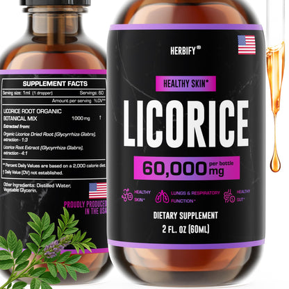 HERBIFY Licorice Root Extract – Powerful Licorice Supplement for Lung Health, Skin Support, and Immune Wellness (USA Made, 2oz)