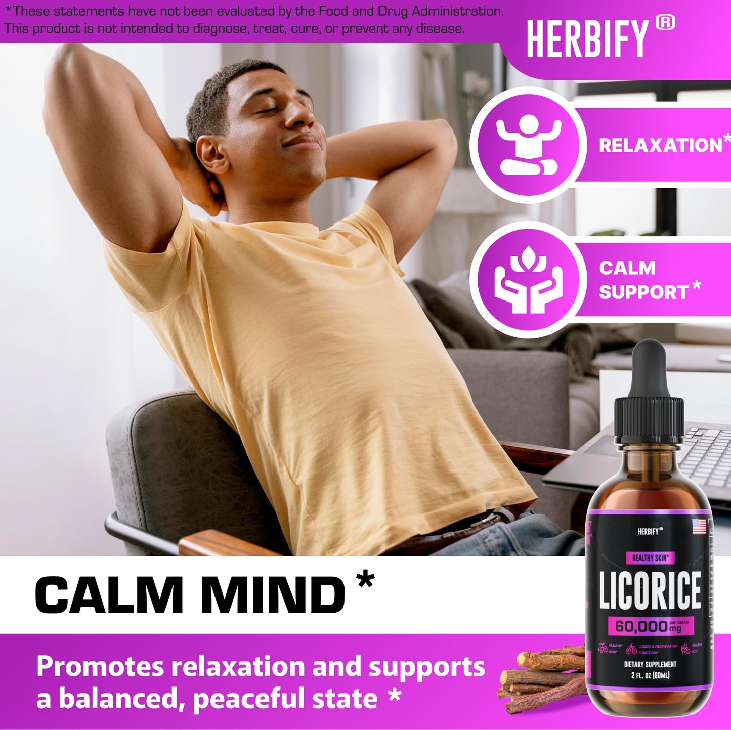 HERBIFY Licorice Root Extract – Powerful Licorice Supplement for Lung Health, Skin Support, and Immune Wellness (USA Made, 2oz)