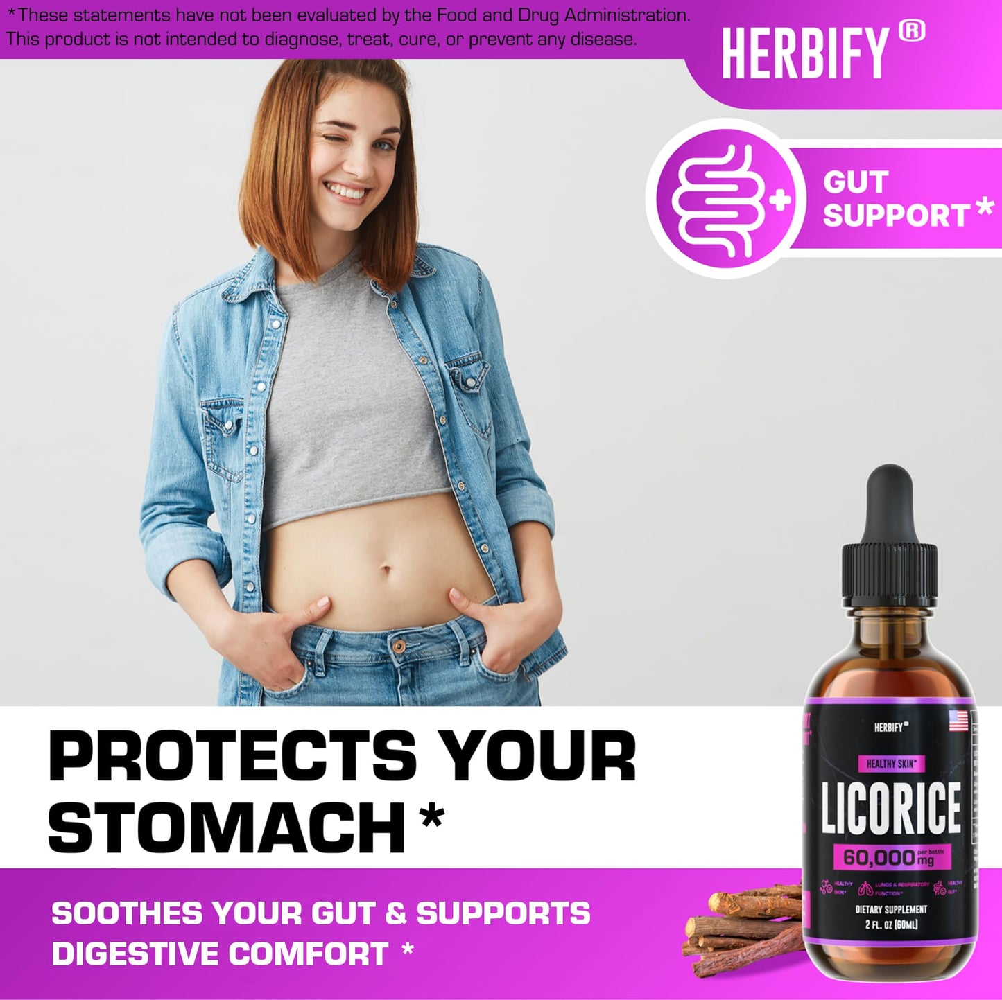HERBIFY Licorice Root Extract – Powerful Licorice Supplement for Lung Health, Skin Support, and Immune Wellness (USA Made, 2oz)