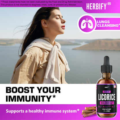 HERBIFY Licorice Root Extract – Powerful Licorice Supplement for Lung Health, Skin Support, and Immune Wellness (USA Made, 2oz)