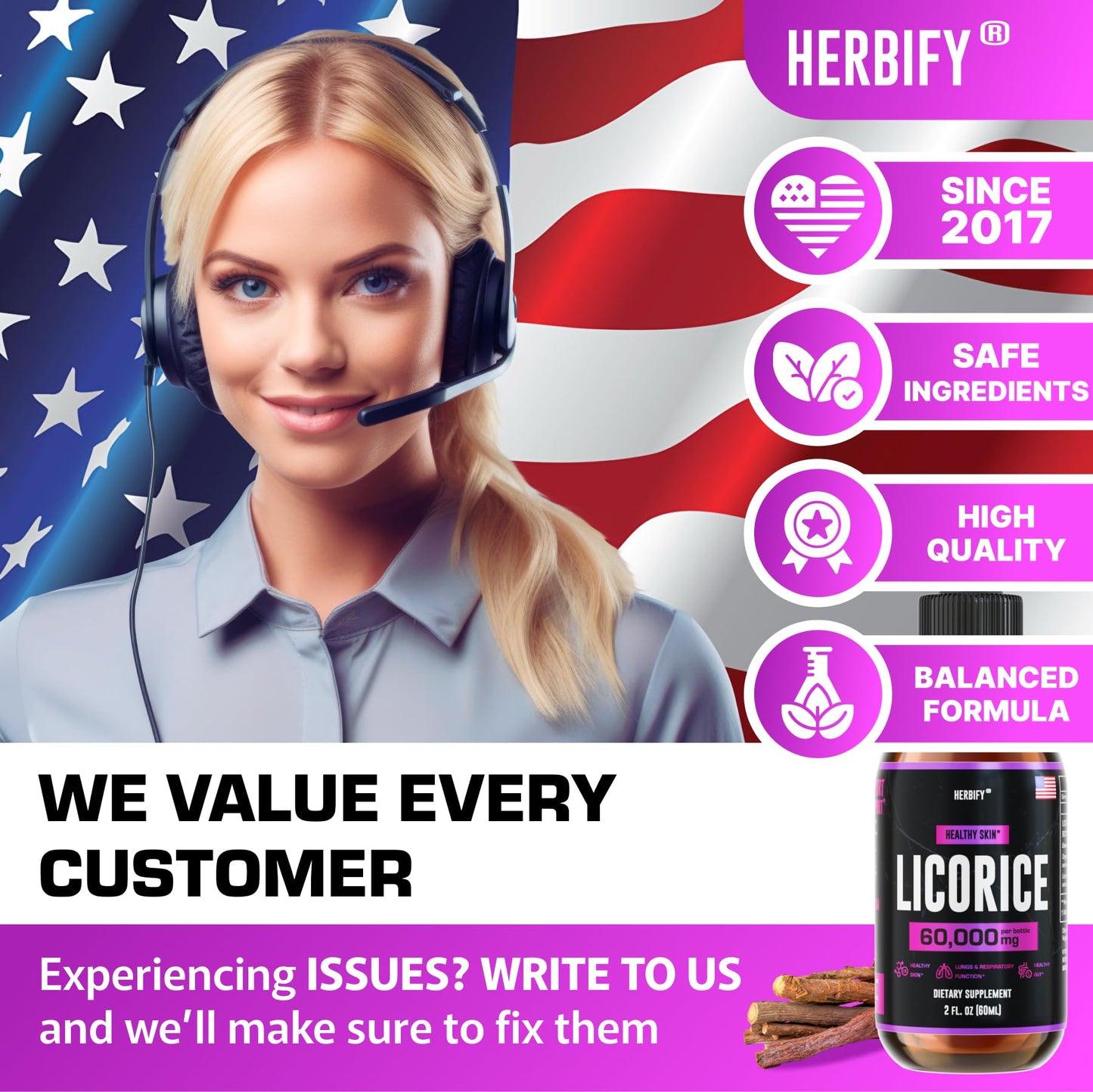 HERBIFY Licorice Root Extract – Powerful Licorice Supplement for Lung Health, Skin Support, and Immune Wellness (USA Made, 2oz)