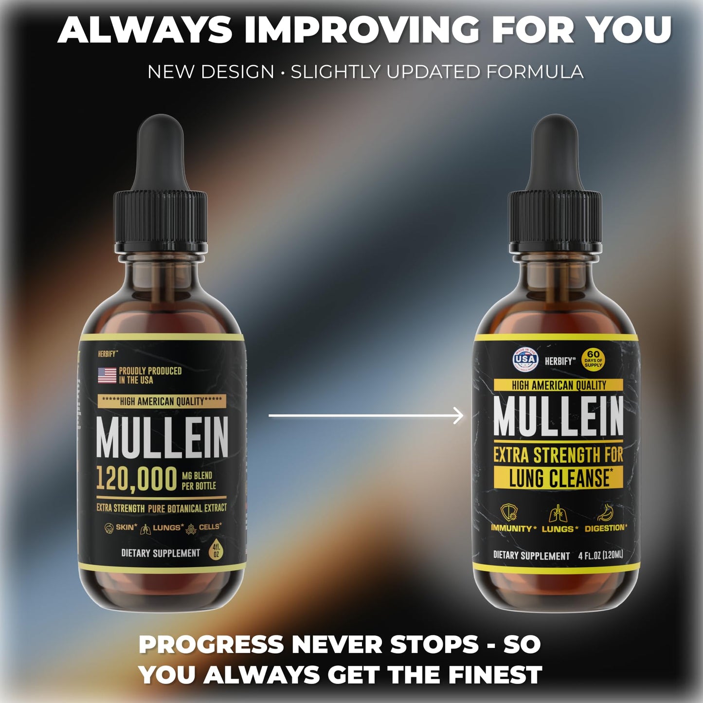 HERBIFY Mullein Drops - Lung Cleanse, Immune Support | Made in USA | 4 Oz