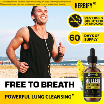 HERBIFY Mullein Drops - Lung Cleanse, Immune Support | Made in USA | 4 Oz