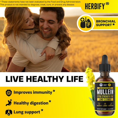 HERBIFY Mullein Drops - Lung Cleanse, Immune Support | Made in USA | 4 Oz