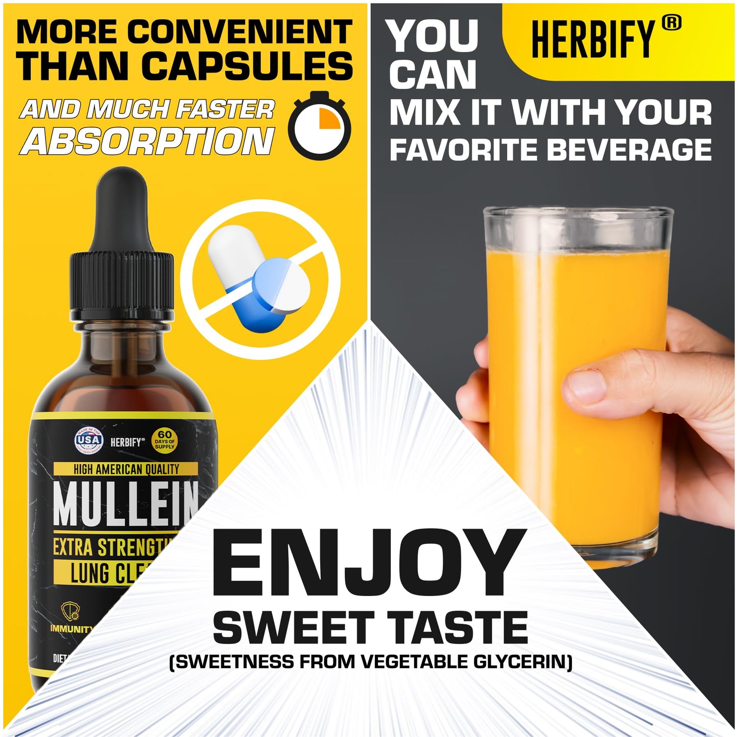 HERBIFY Mullein Drops - Lung Cleanse, Immune Support | Made in USA | 4 Oz