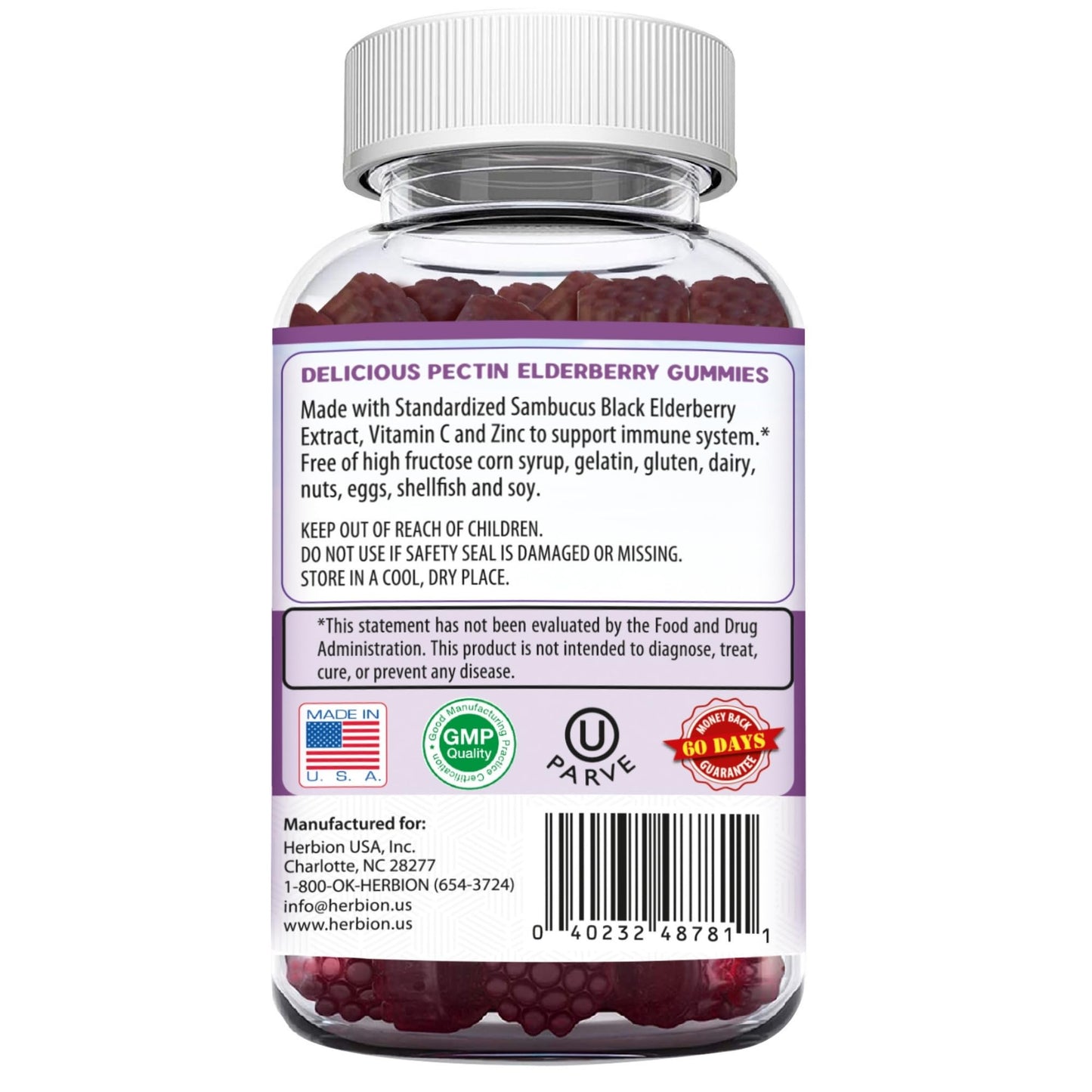 HERBION Elderberry Gummies with Vitamin C & Zinc | Immune Support, Gluten-Free & Gelatin-Free, 60 Gummies (USA Made)