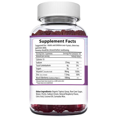 HERBION Elderberry Gummies with Vitamin C & Zinc | Immune Support, Gluten-Free & Gelatin-Free, 60 Gummies (USA Made)