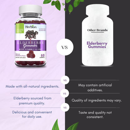 HERBION Elderberry Gummies with Vitamin C & Zinc | Immune Support, Gluten-Free & Gelatin-Free, 60 Gummies (USA Made)