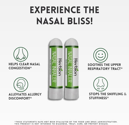 HERBION Naturals Nasal Inhaler - Non-Medicated Essential Oil Relief for Congestion & Sinus Pressure (Pack of 2)