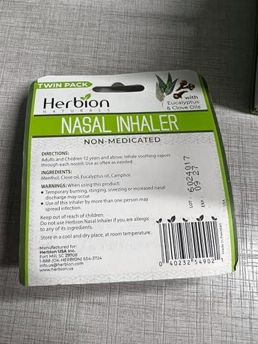 HERBION Naturals Nasal Inhaler - Non-Medicated Essential Oil Relief for Congestion & Sinus Pressure (Pack of 2)