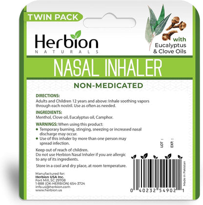 HERBION Naturals Nasal Inhaler - Non-Medicated Congestion Relief (0.05 fl oz)