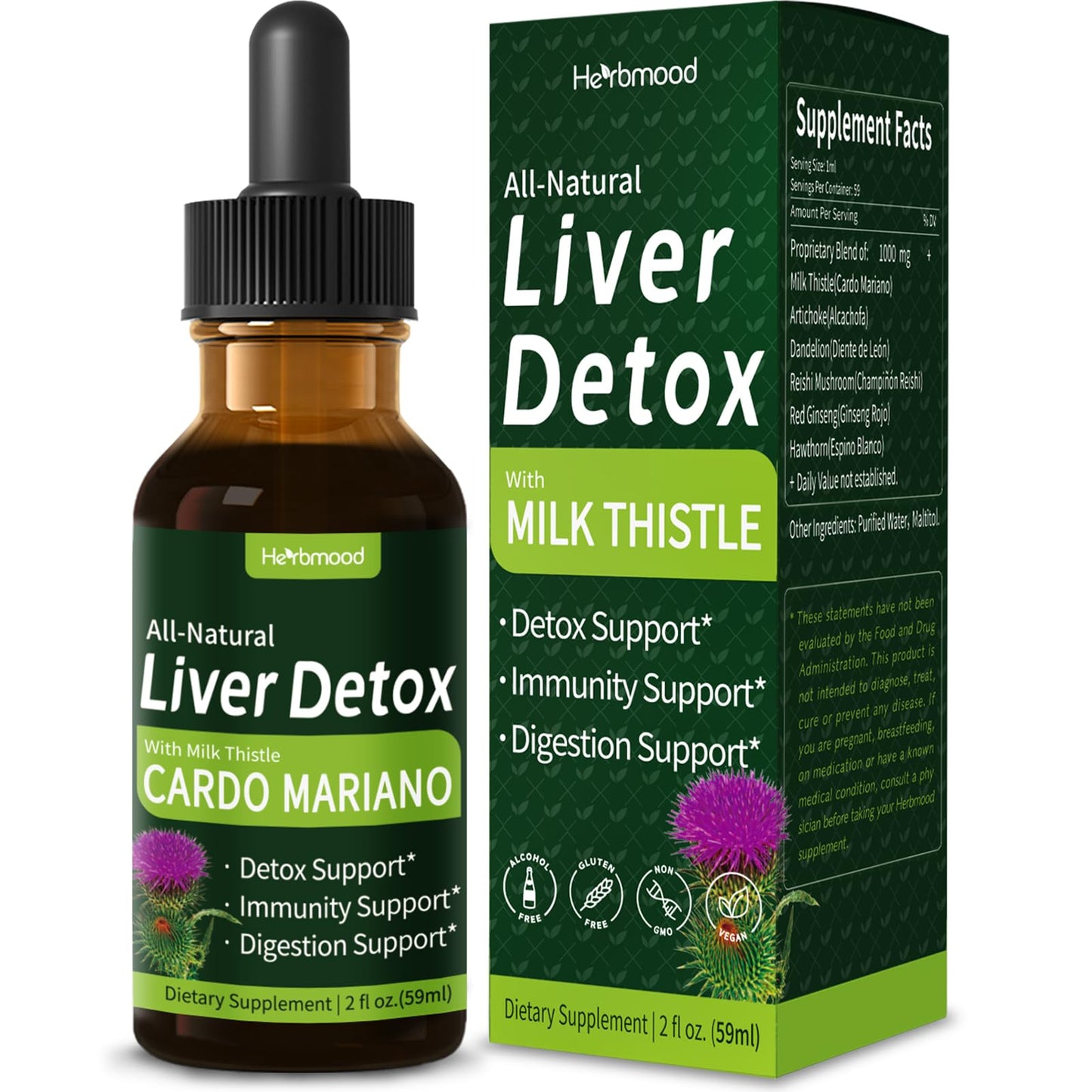 Herbmood Milk Thistle Liver Detox Drops – Liver Support (2oz)