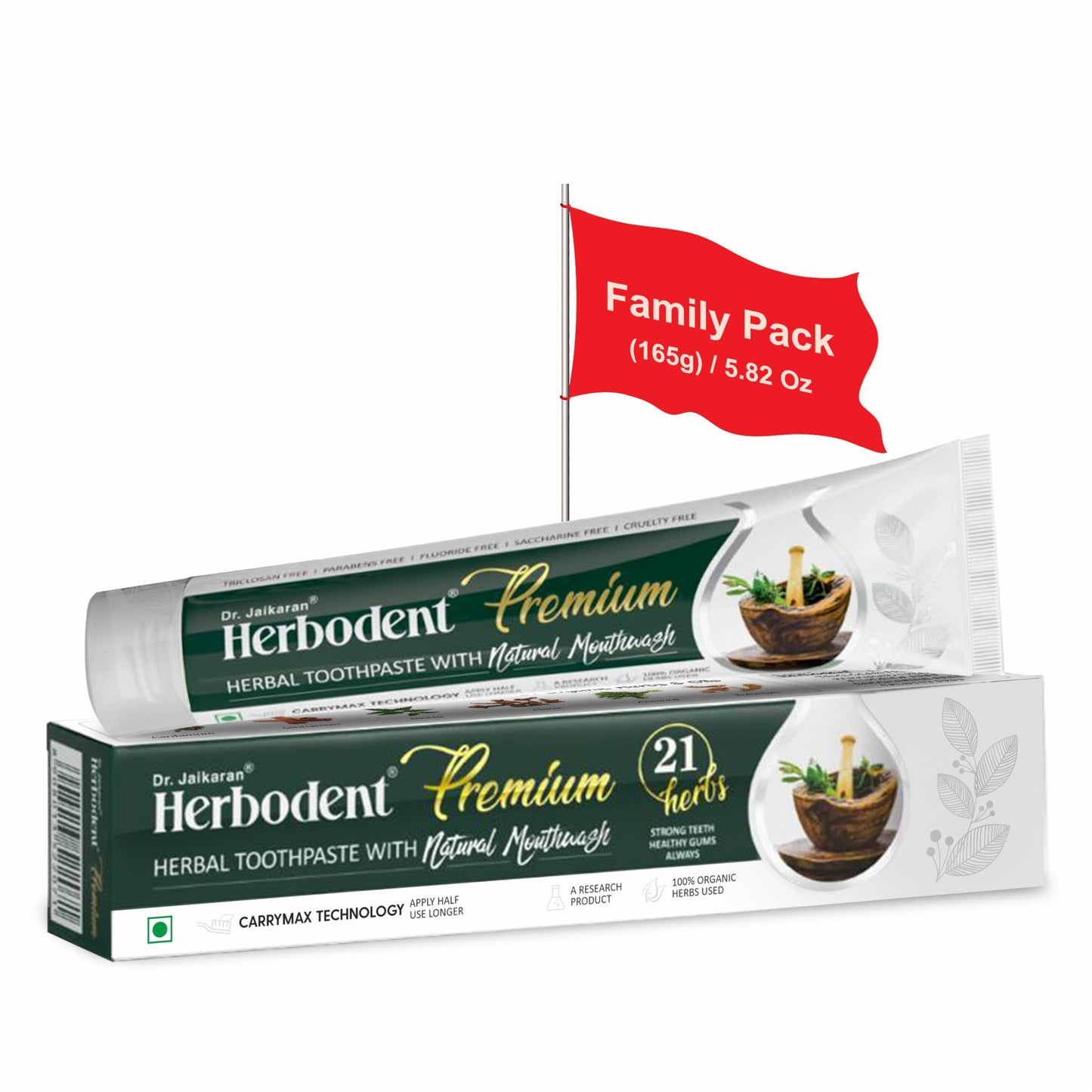 Herbodent ae Premium Toothpaste - 5.82 Oz | 21 Herbs for Strong Teeth & Healthy Gums - Neem, Clove, Cinnamon, Cardamom | Natural Mouthwash | No Paraben, No Fluoride, No Saccharin, No Triclosan