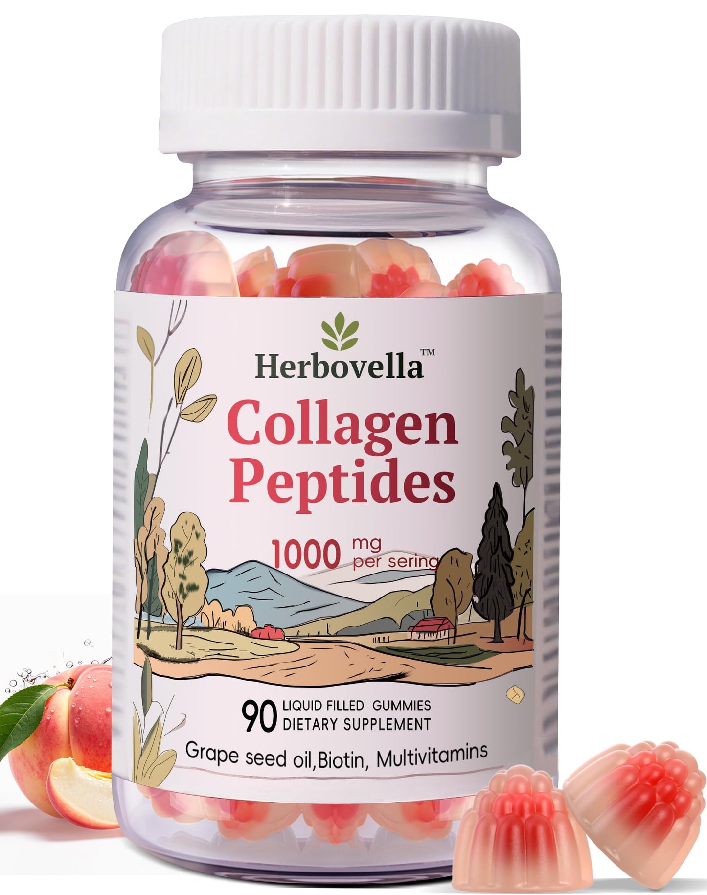 Herbovella Marine Collagen Gummies for Women | 1000mg Type I Collagen, Biotin & Hyaluronic Acid