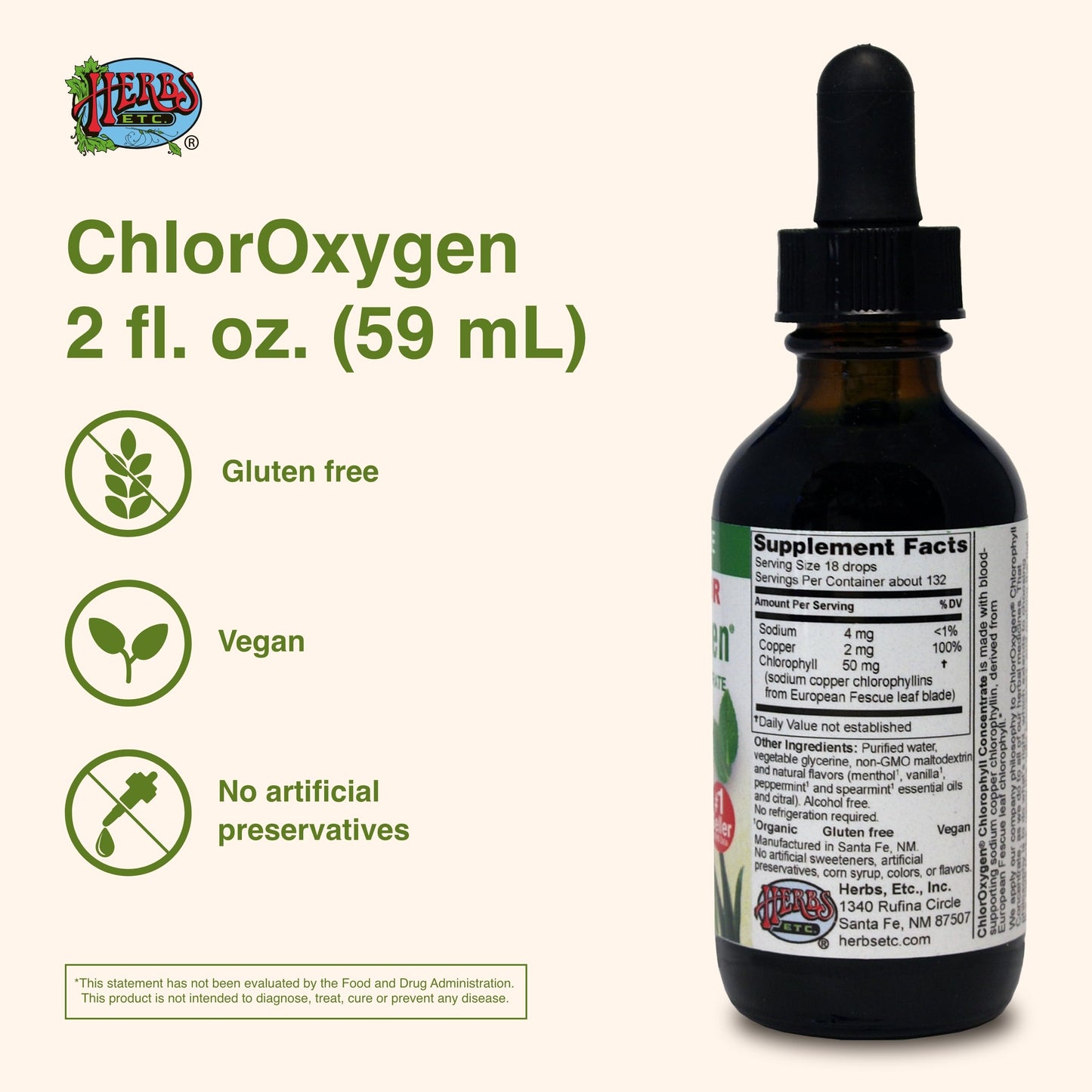 ChlorOxygen Chlorophyll Concentrate - Mint - Herbs Etc. - 2 fl oz