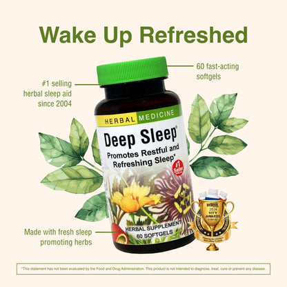 Herbs Etc. Deep Sleep Softgels – Herbal Sleep Support with Passionflower, Chamomile & Lemon Balm (60 Softgels)