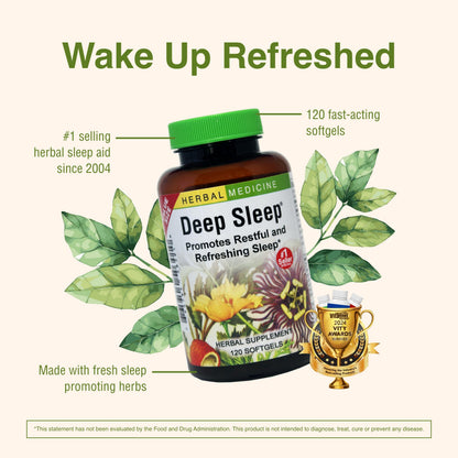 Herbs Etc. Deep Sleep Softgels – Herbal Sleep Support with Passionflower, Chamomile & Lemon Balm | 120 Softgels