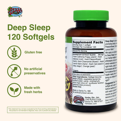 Herbs Etc. Deep Sleep Softgels – Herbal Sleep Support with Passionflower, Chamomile & Lemon Balm | 120 Softgels