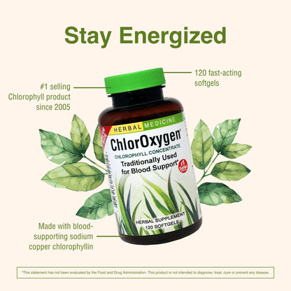 Herbs Etc. ChlorOxygen Chlorophyll Concentrate – Blood Circulation & Altitude Support | 120 Softgels (2 Pack) BritishVita | Premium UK Vitamins & Wellness Supplements