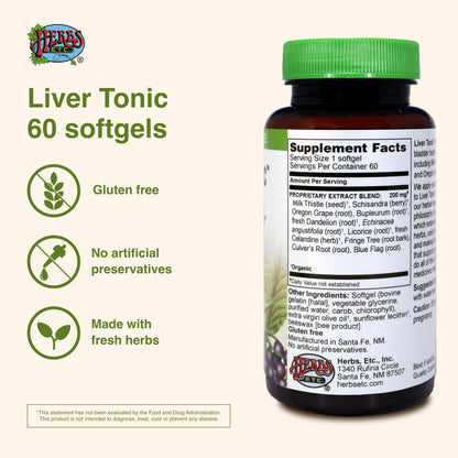 Herbs Etc. Liver Tonic – Gallbladder & Liver Health Supplement | Milk Thistle, Schisandra & Oregon Grape | 60 Softgels