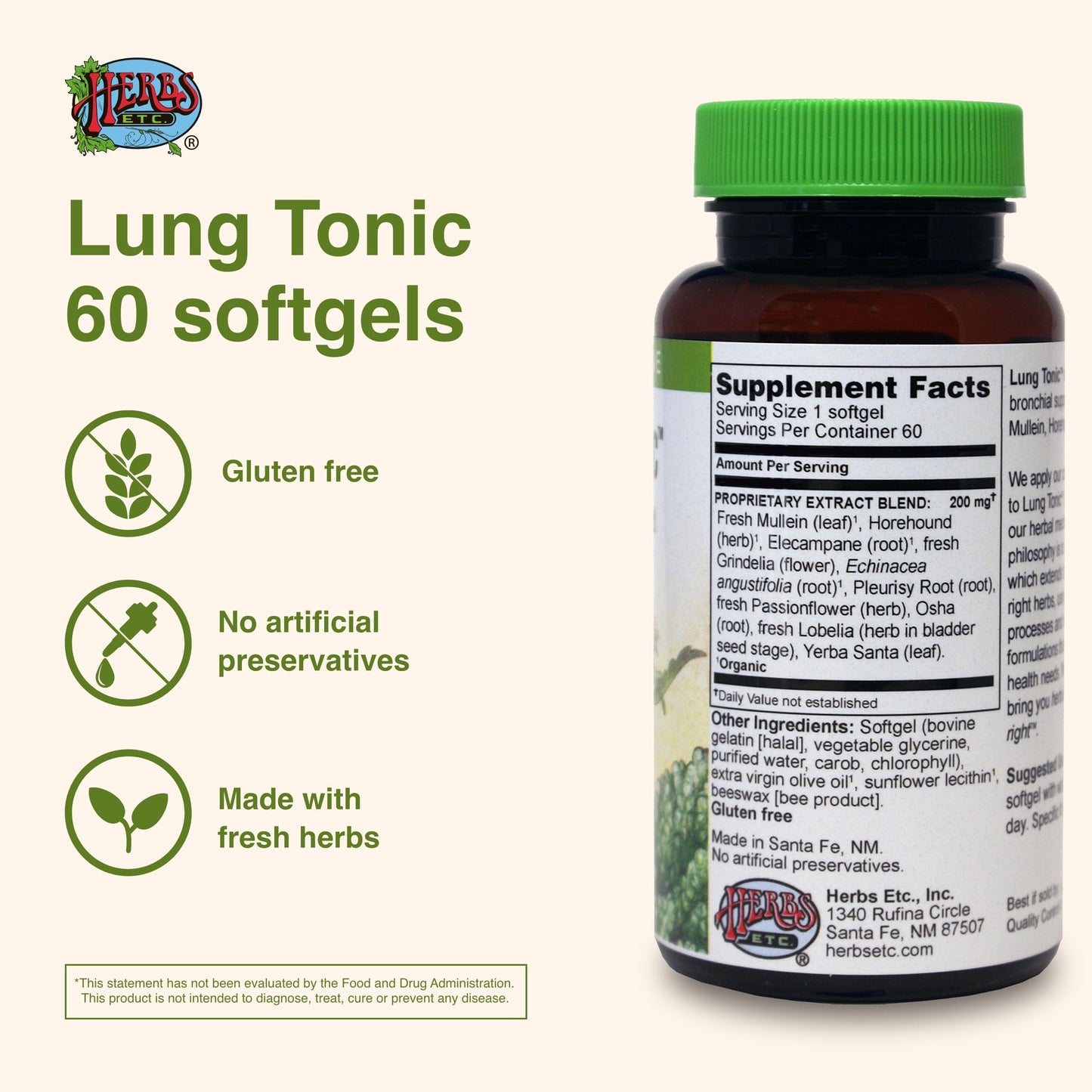 Herbs Etc. Lung Tonic - Lung & Respiratory Support - 60 Softgels