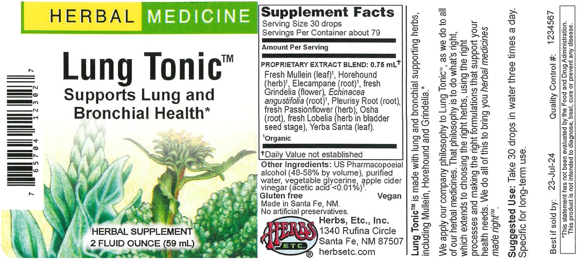Herbs Etc. Lung Tonic 2 oz - Organic Lung Support Supplement