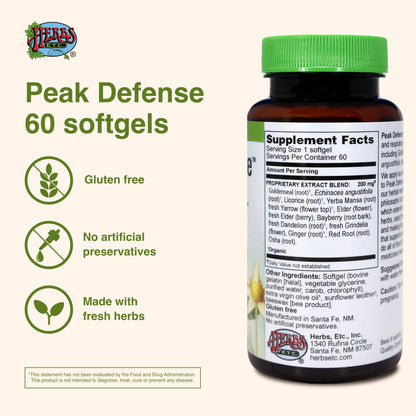Herbs Etc. Peak Defense – Immune Support & Respiratory Health | Gluten-Free, 60 Softgels