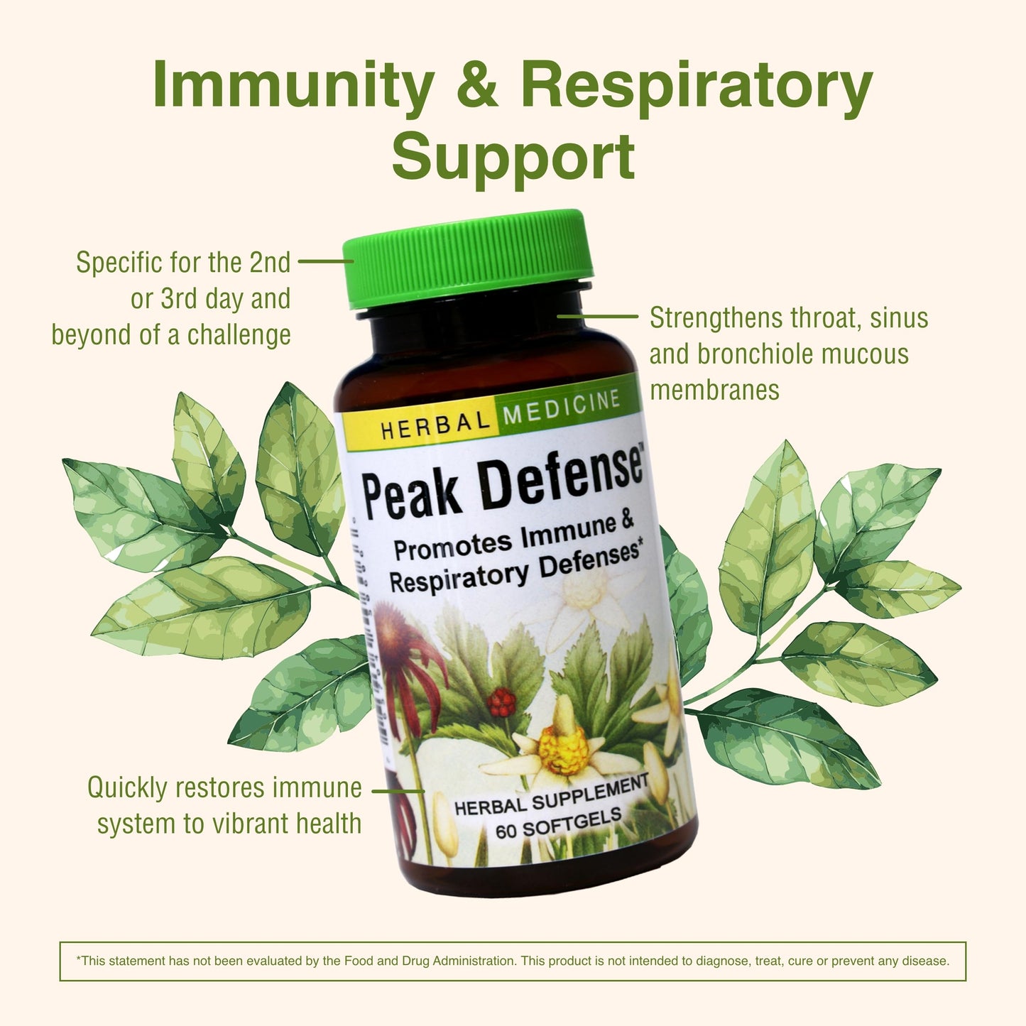 Herbs Etc. Peak Defense – Immune Support & Respiratory Health | Gluten-Free, 60 Softgels