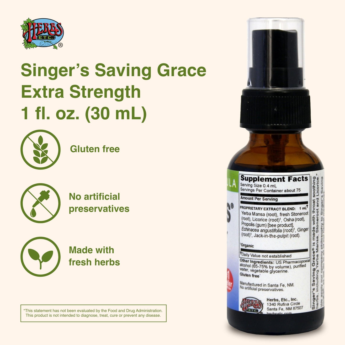 Herbs Etc. Singer's Saving Grace Extra Strength Throat Spray with Licorice (1 oz)