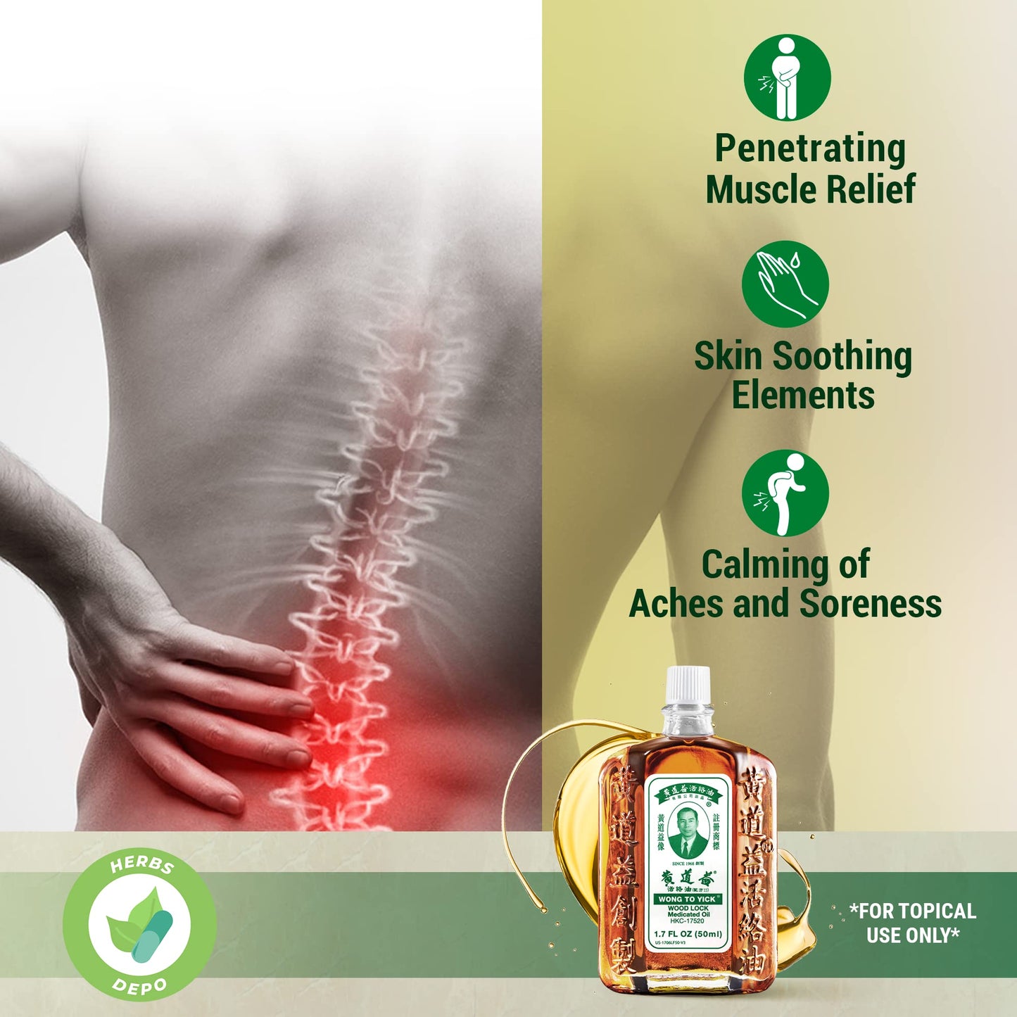 HerbsDepo 3 Pack Wong To Yick Wood Lock Medicated Oil – 50 ml, Muscle Aches & Recovery