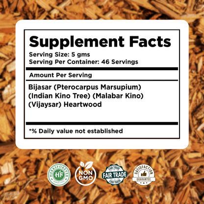 Herbsforever Bijasar Powder – Pterocarpus Marsupium | 230GMS | 100% Pure & Natural, Non-GMO, Vegan