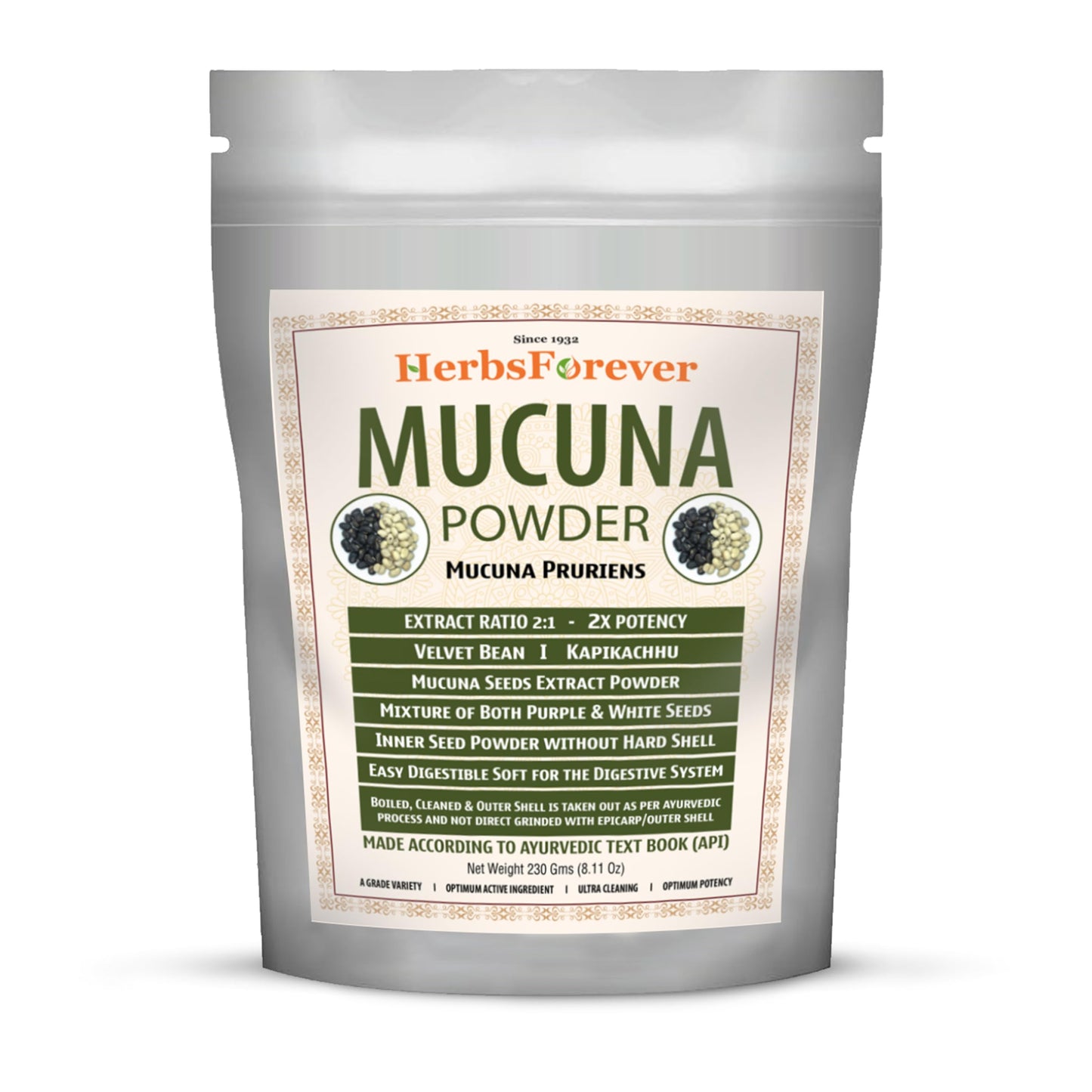 Mucuna Pruriens Kapikachhu Velvet Bean Powder 2X Potency – 230g