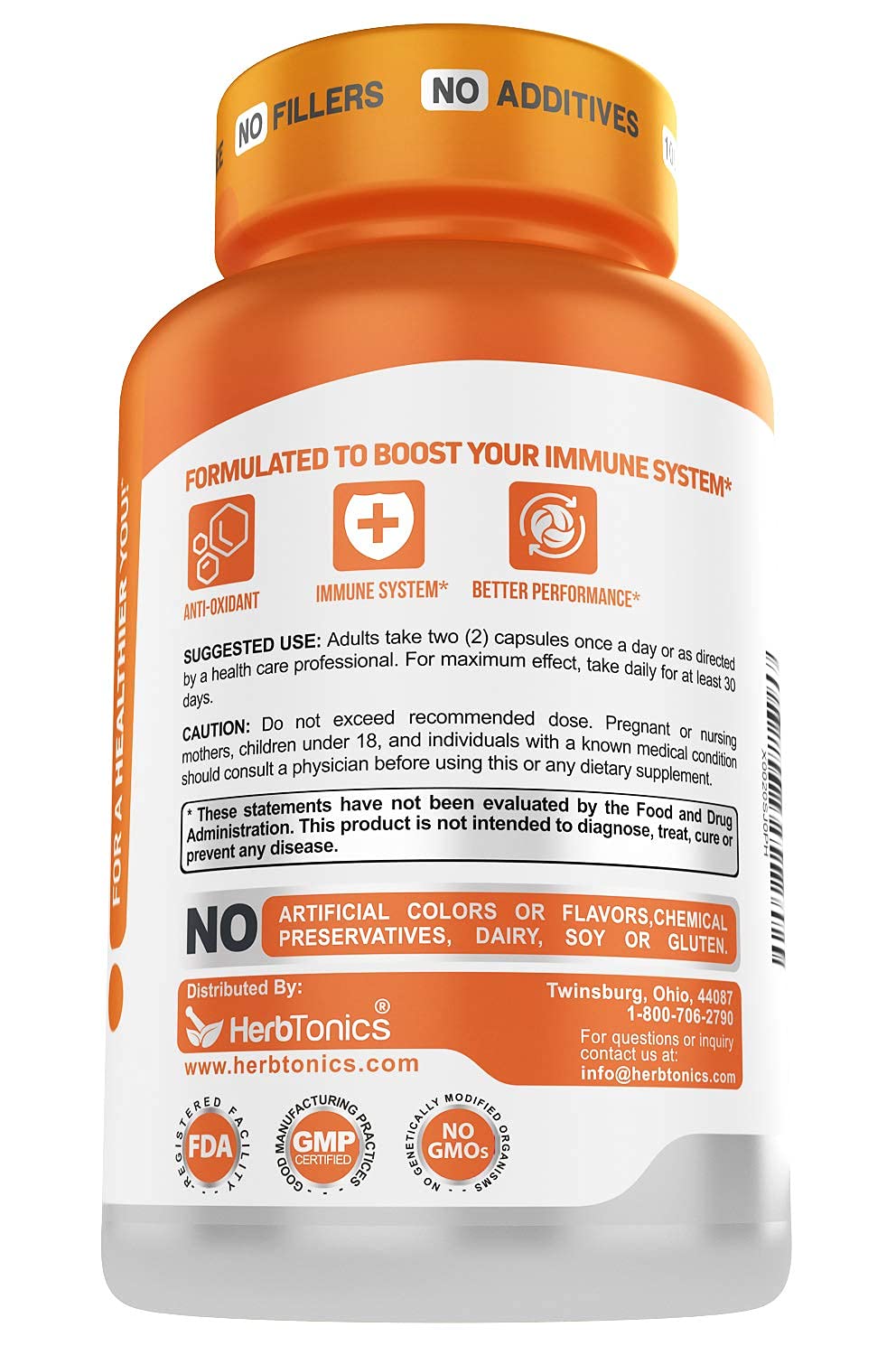 Herbtonics All-in-One Mushroom Supplement for Immune System Support | 120 Vegan Capsules