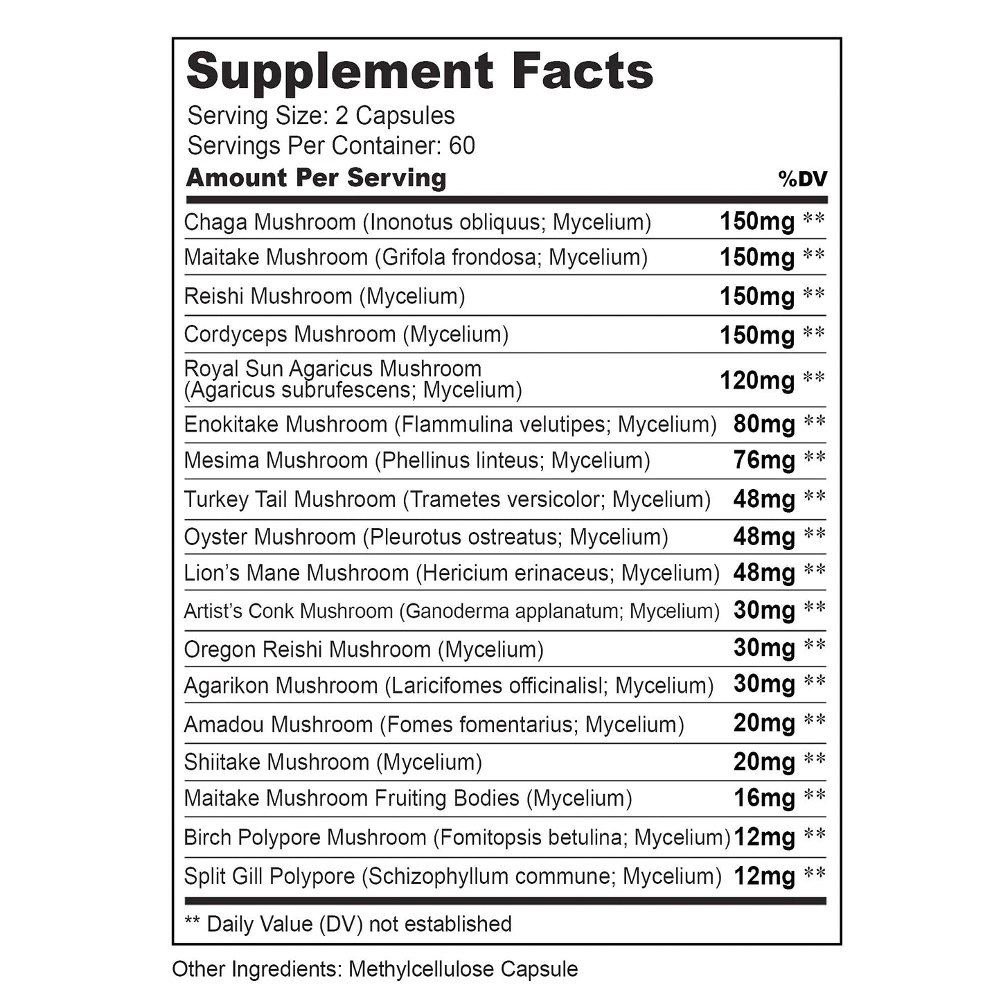 Herbtonics All-in-One Mushroom Supplement for Immune System Support | 120 Vegan Capsules
